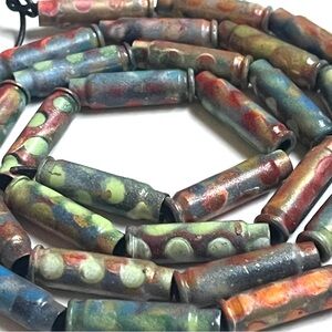 Blue and Green Natural Stone Necklace with Artistic Patterns